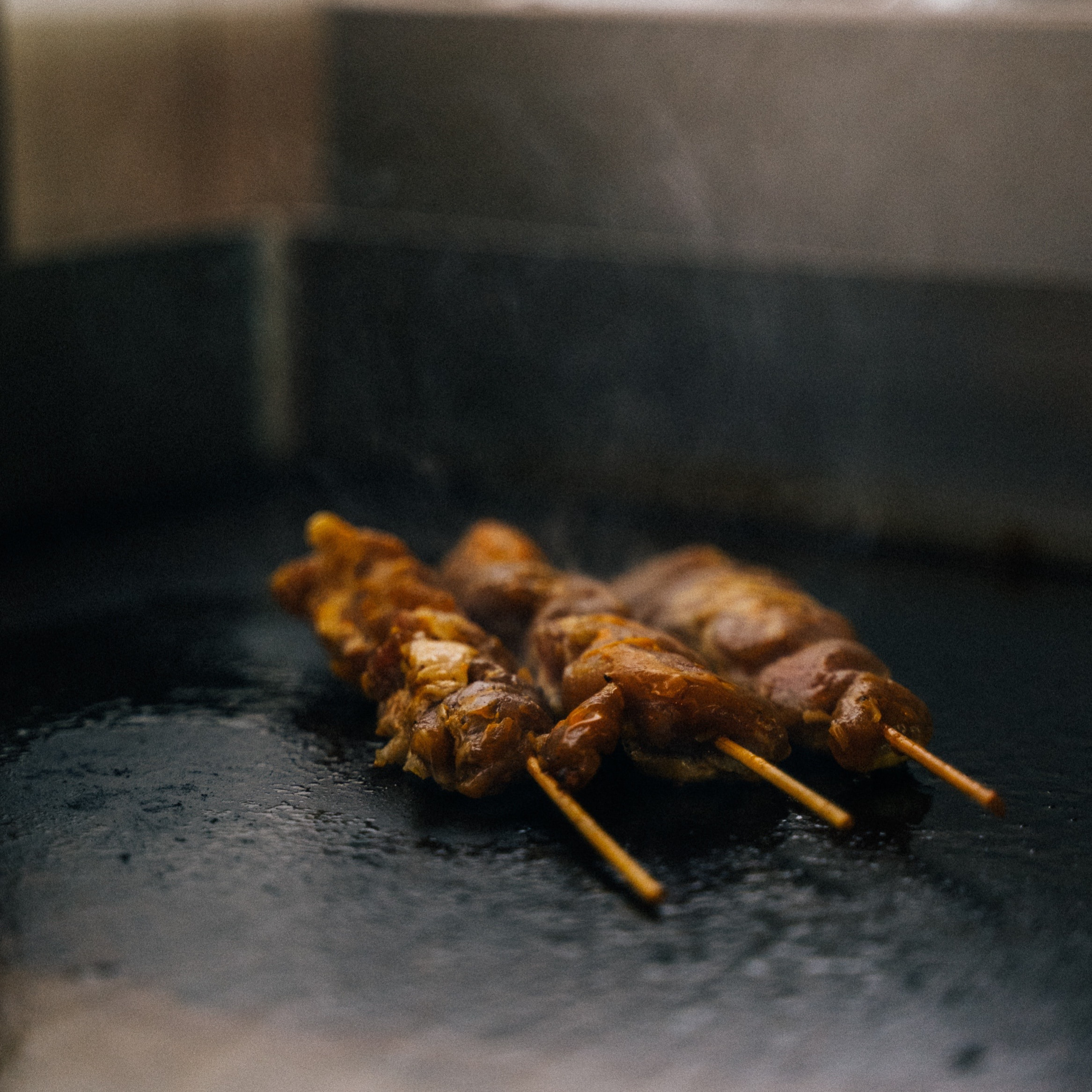 Beef on skewers.